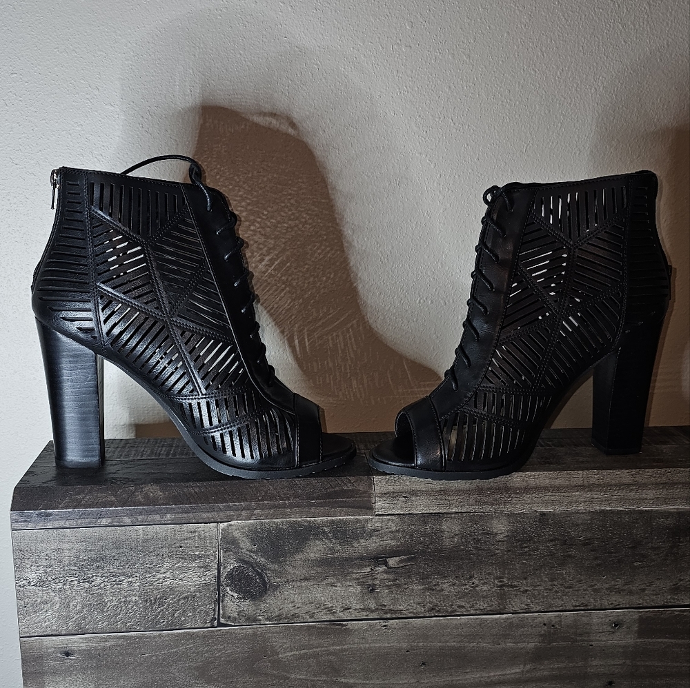 Black Peep Toed Heeled Bootie